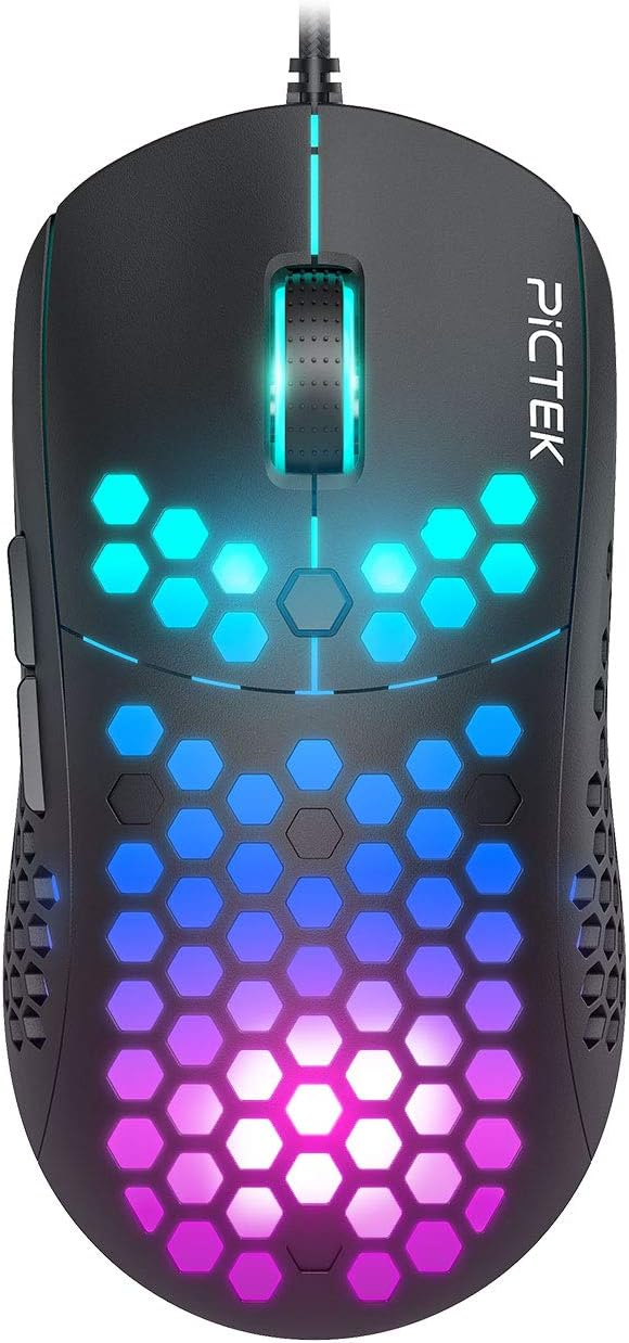 Pictek RGB Gaming Mouse Cable, Ultralight Cellular Gaming Mouse - Black