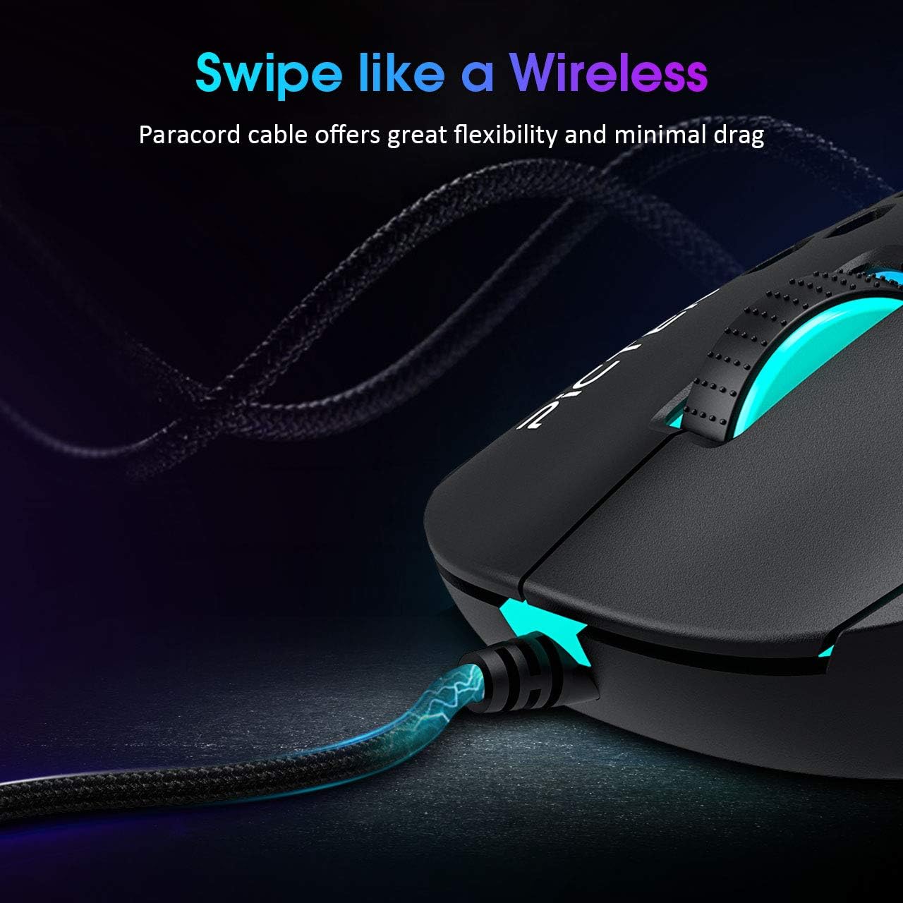 Pictek RGB Gaming Mouse Cable, Ultralight Cellular Gaming Mouse - Black