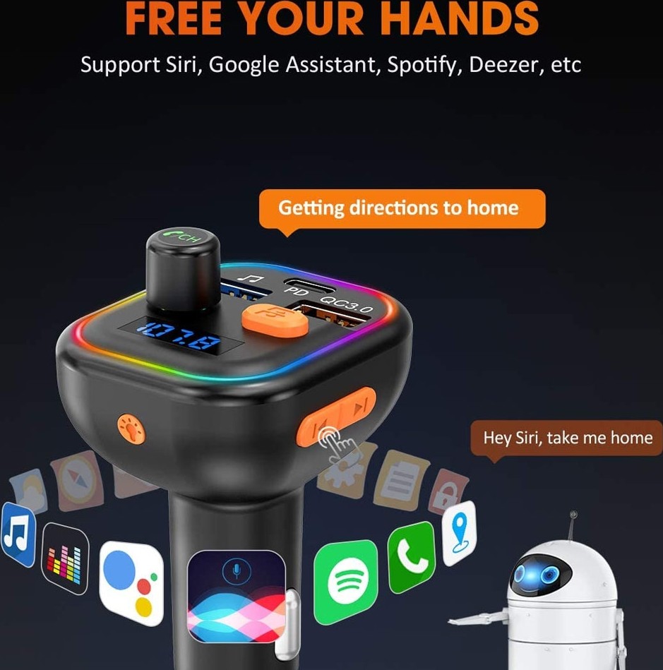 Victsing Wireless FM Transmitter QC/PD Fast Charging – Hands Free Call – Support Siri - Black
