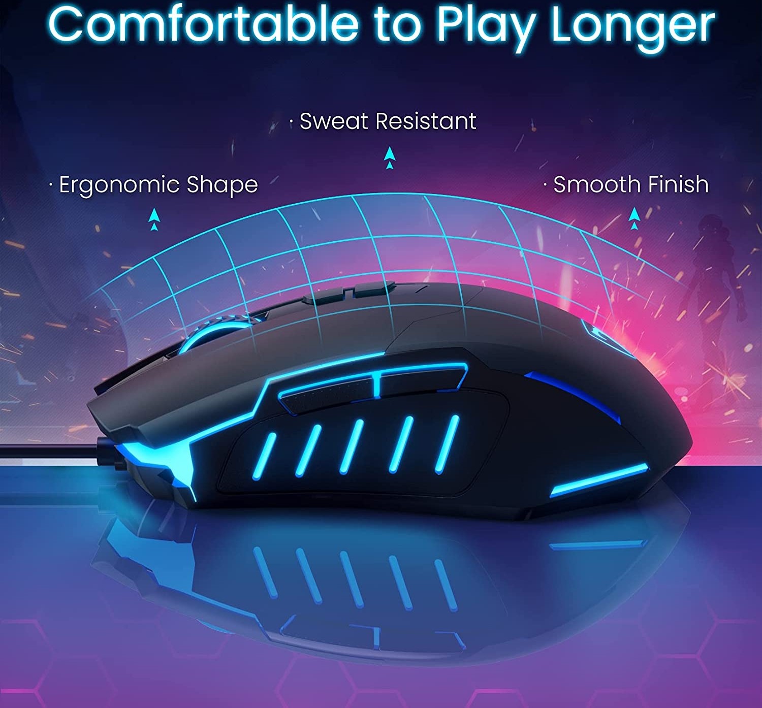 Pictek Gaming Mouse Wired Ergonomic Game RGB Gamer Desktop Laptop Pc Gaming Mouse - Black