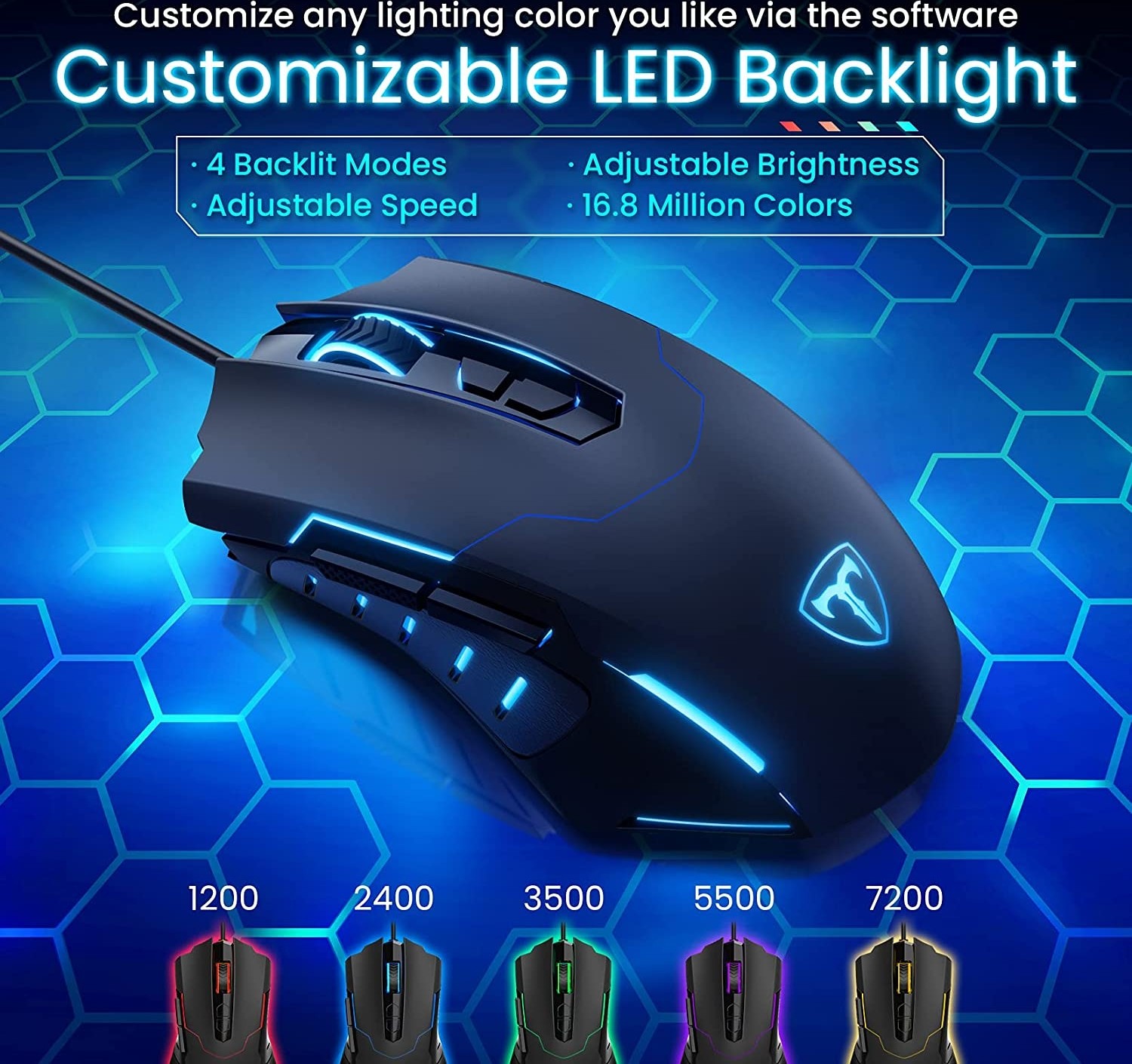Pictek Gaming Mouse Wired Ergonomic Game RGB Gamer Desktop Laptop Pc Gaming Mouse - Black