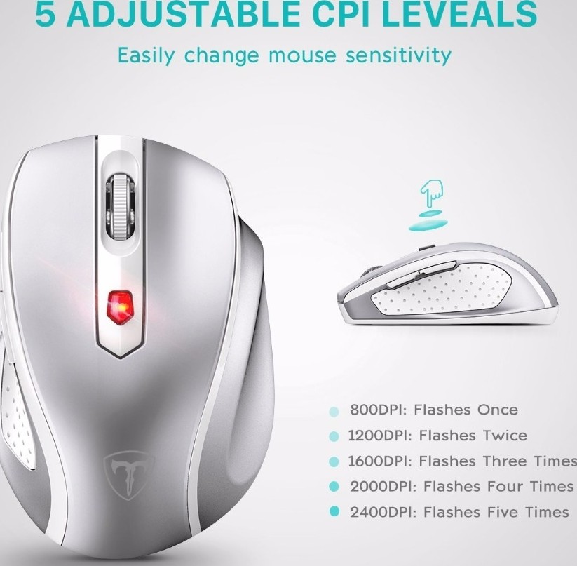 Wireless Mouse 2.4G Ergonomic, USB Receiver Portable Mouse - White
