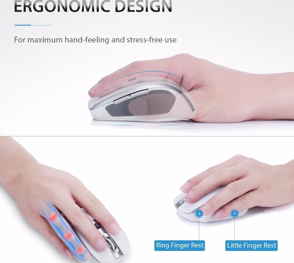 Wireless Mouse 2.4G Ergonomic, USB Receiver Portable Mouse - White