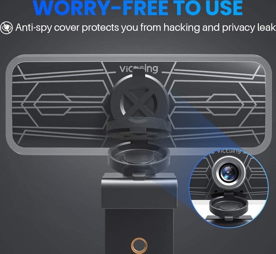 Victsing 1080P HD Webcam with Dual Microphone and Privacy Cover, Noise Reduction for Video Streaming, Recording, Online Class - Black