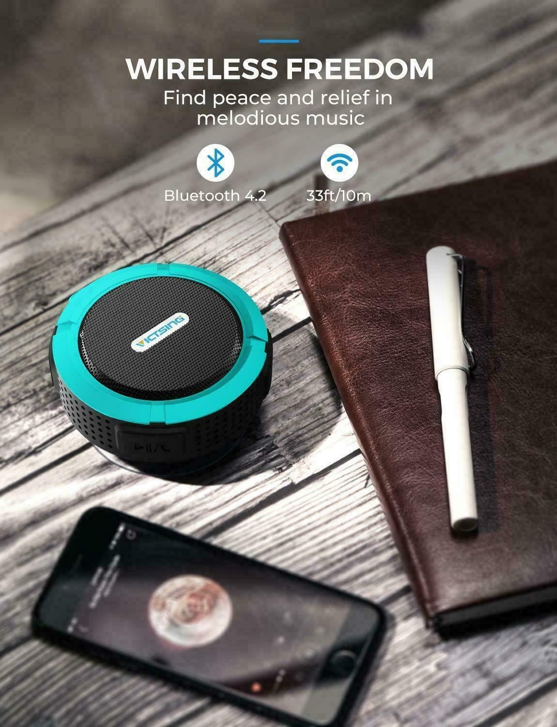 Victsing Portable Bluetooth Speaker Loud HD Sound, Bluetooth 4.2 Speaker with 6H Playtime, Travel - Blue/Black