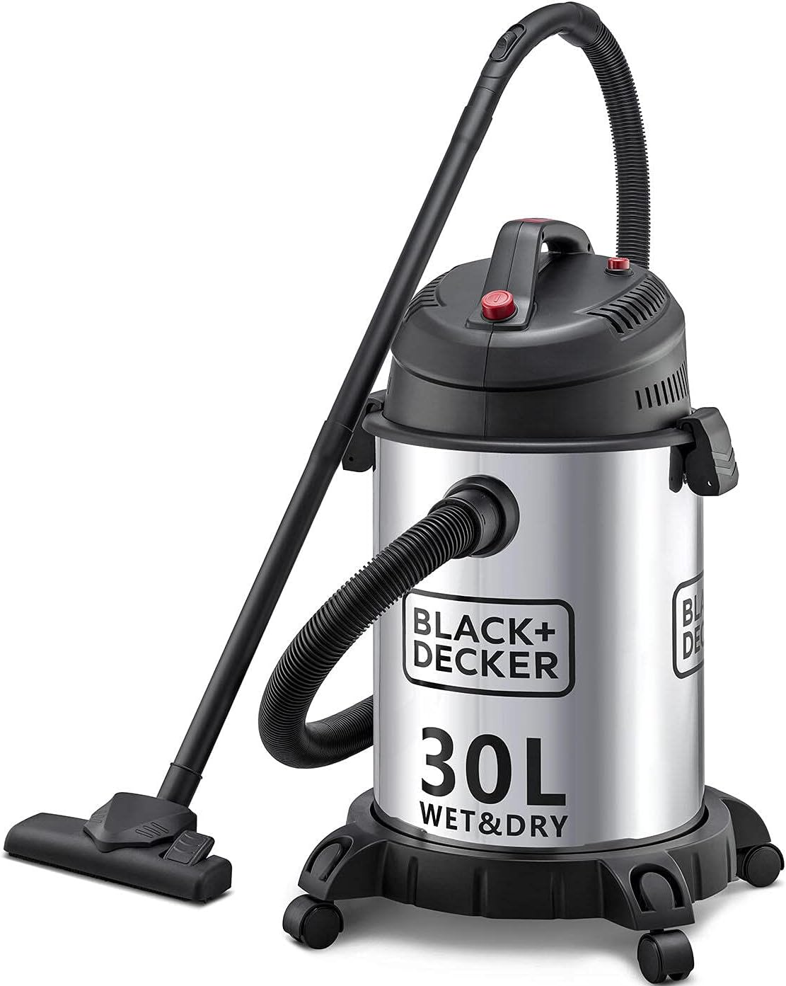 Black & Decker 1610W 30L Wet and Dry Stainless Steel Tank Drum Vacuum Cleaner - Silver
