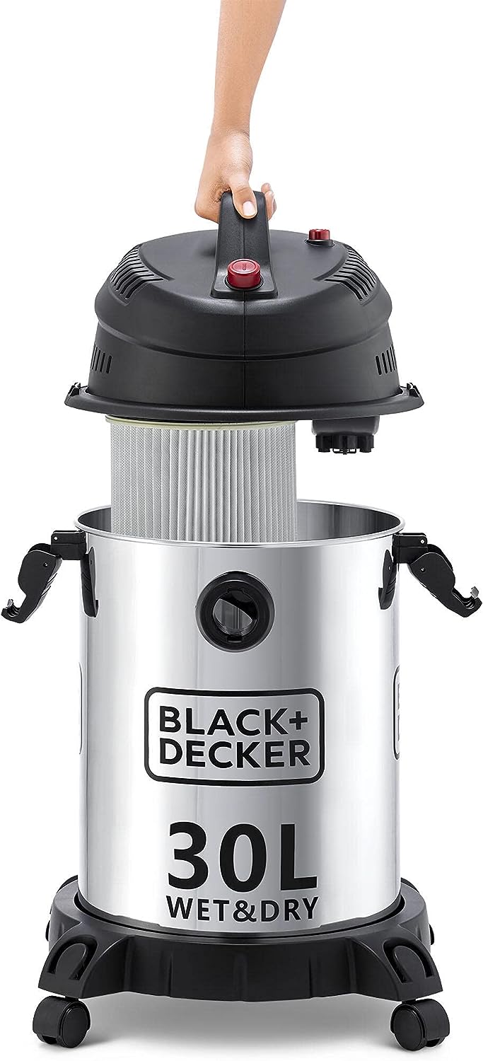 Black & Decker 1610W 30L Wet and Dry Stainless Steel Tank Drum Vacuum Cleaner - Silver