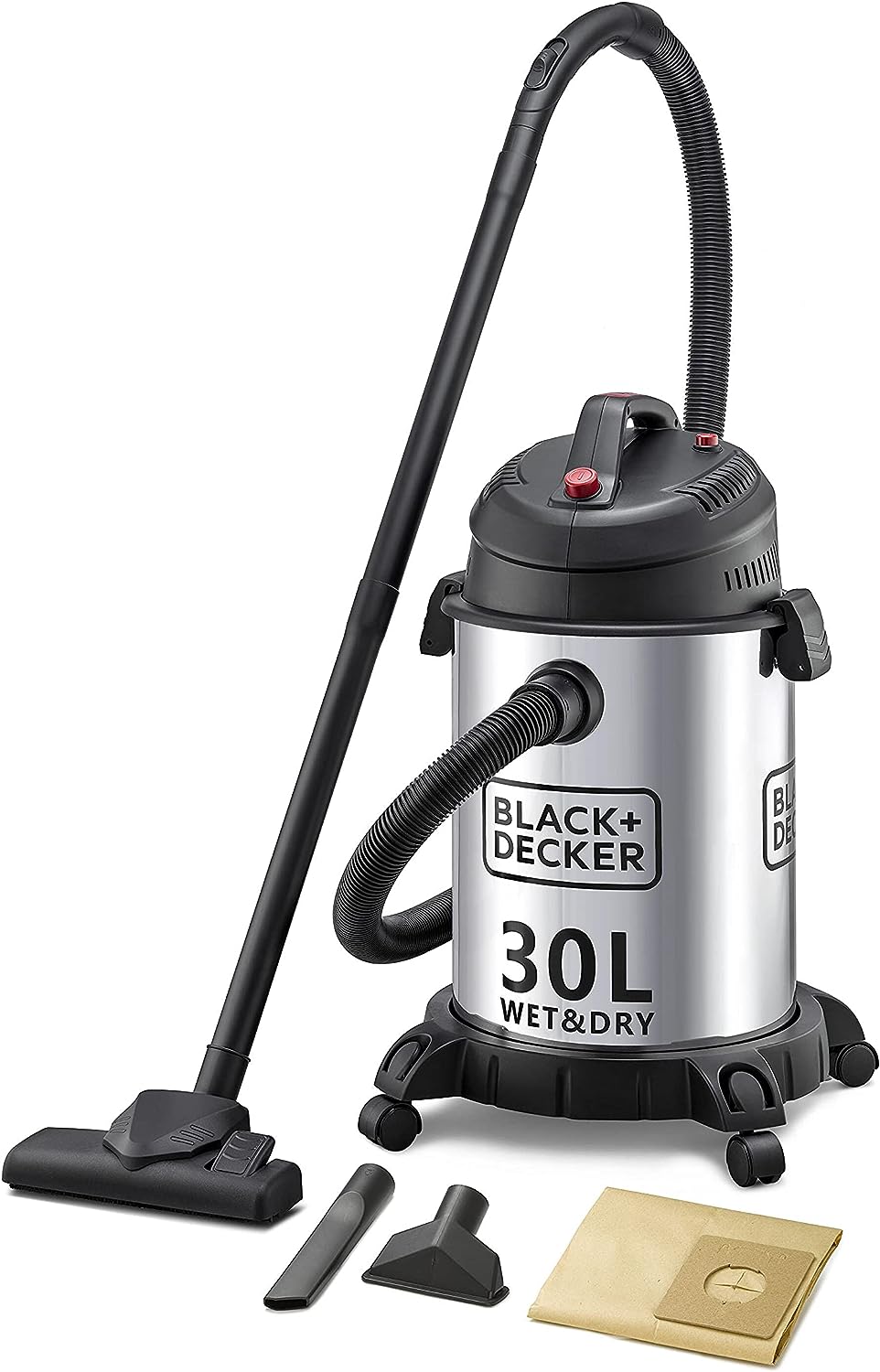 Black & Decker 1610W 30L Wet and Dry Stainless Steel Tank Drum Vacuum Cleaner - Silver