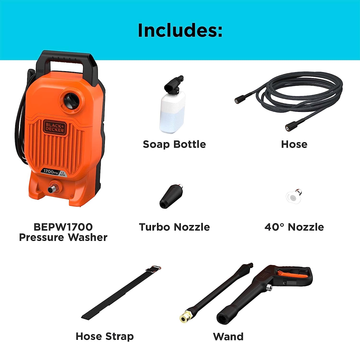 Black & Decker 1700 PSI 1.2 GPM Cold Water Electric Pressure Washer - Orange/Black