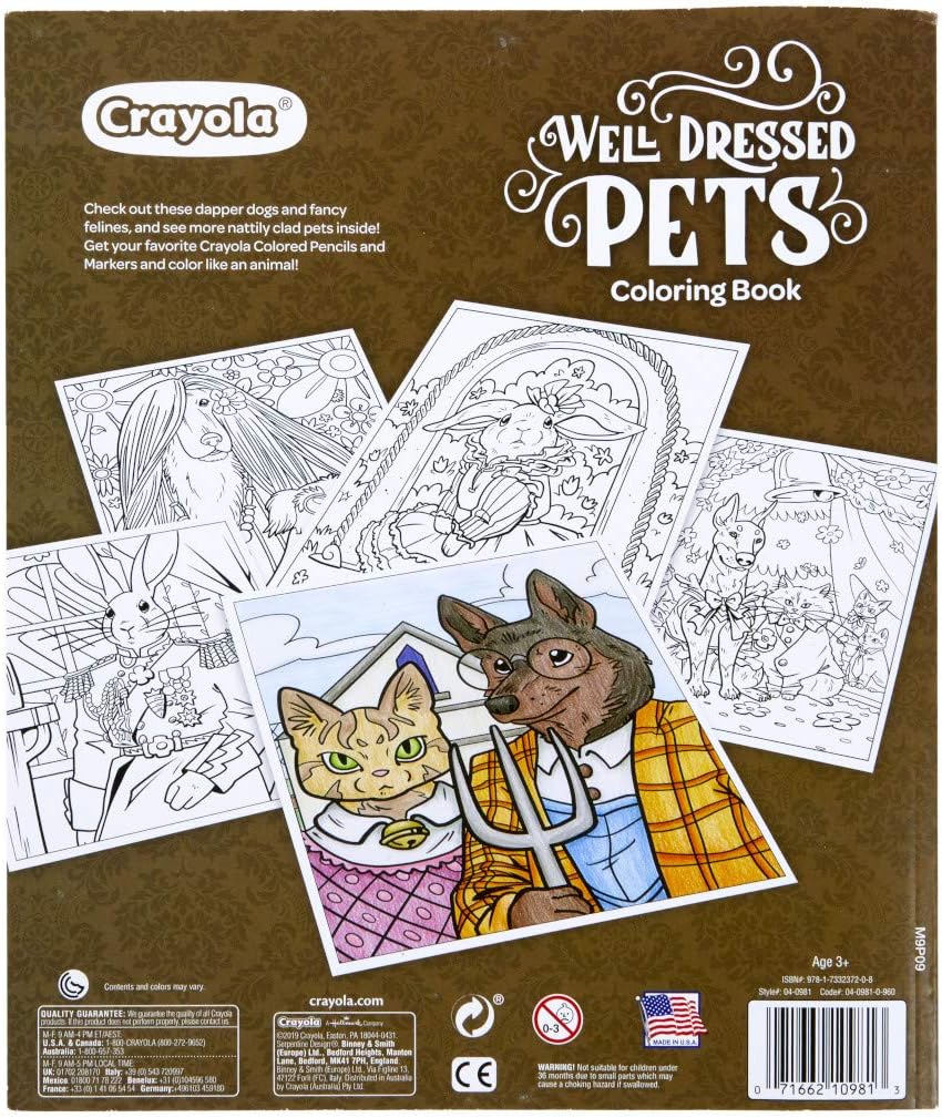 Crayola Animal Coloring Book, Well Dressed Pets, Teen & Adult Coloring, 40 Pages
