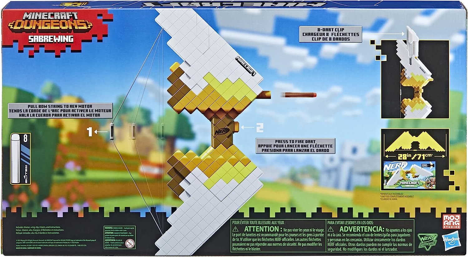 Nerf Minecraft Sabrewing Motorized Blaster Bow, 8 Elite Darts, 8-dart Clip, Electric Full Auto Toy Foam Blasters, Minecraft Toys for 8 Year Boys and Girls and Up