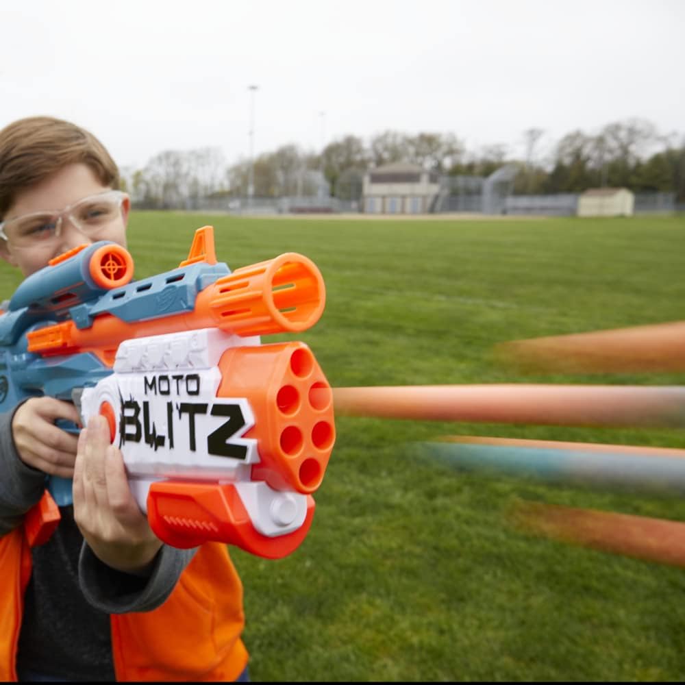 Nerf Elite 2.0 Motoblitz Blaster, 2 Blast Modes, Motorized 10-dart Blasting & Airblitz 6 Darts at Once, 10 Dart Clip, 22 Elite Darts