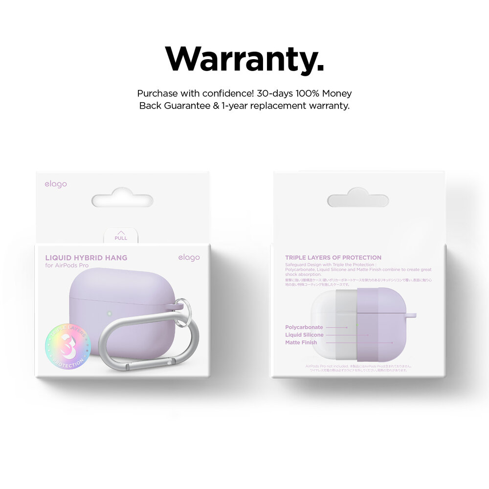 Elago Liquid Hybrid Hang Designed for Airpods Pro Case Cover With Carabiner - Lavender
