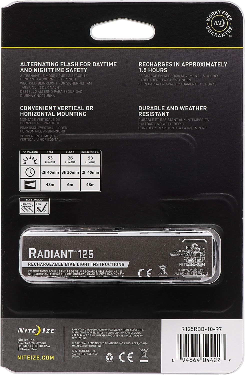 Nite Ize Red Radiant 125 Rechargeable Bike Light - Red