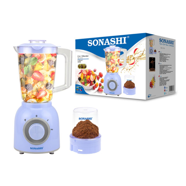 Sonashi 2 in 1 Powerful Blender SB-161N - Light Blue & Transparent