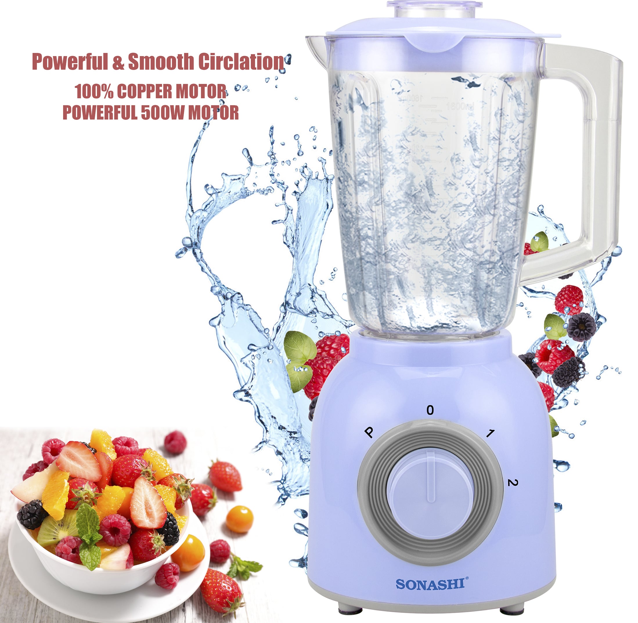 Sonashi 2 in 1 Powerful Blender SB-161N - Light Blue & Transparent
