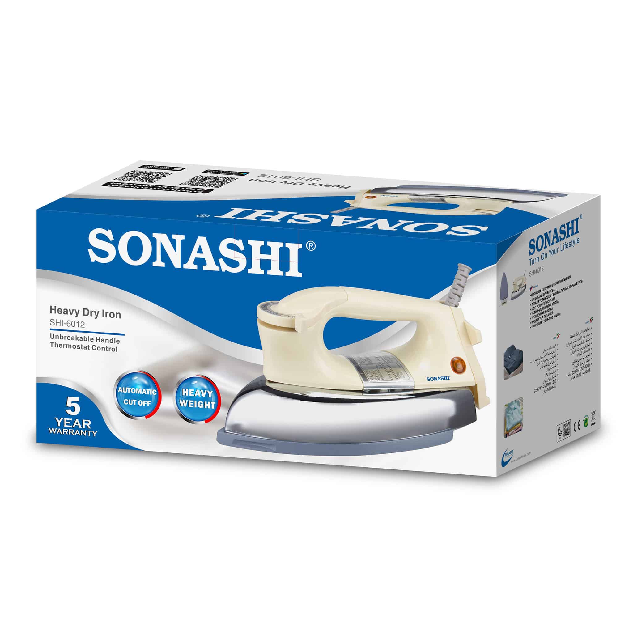 Sonashi Heavy Iron Golden Non-Stick Soleplate White & Blue - SHI-6012