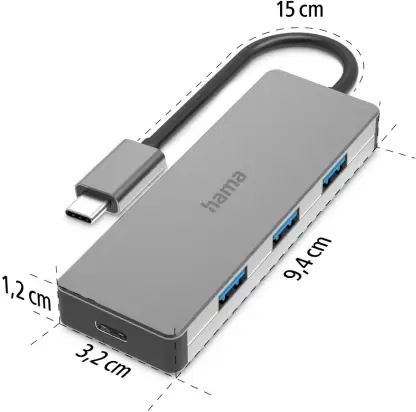 Hama 200105 USB-C Hub, 4 Ports, USB 3.2 Gen 2, 10 GBPS - Grey