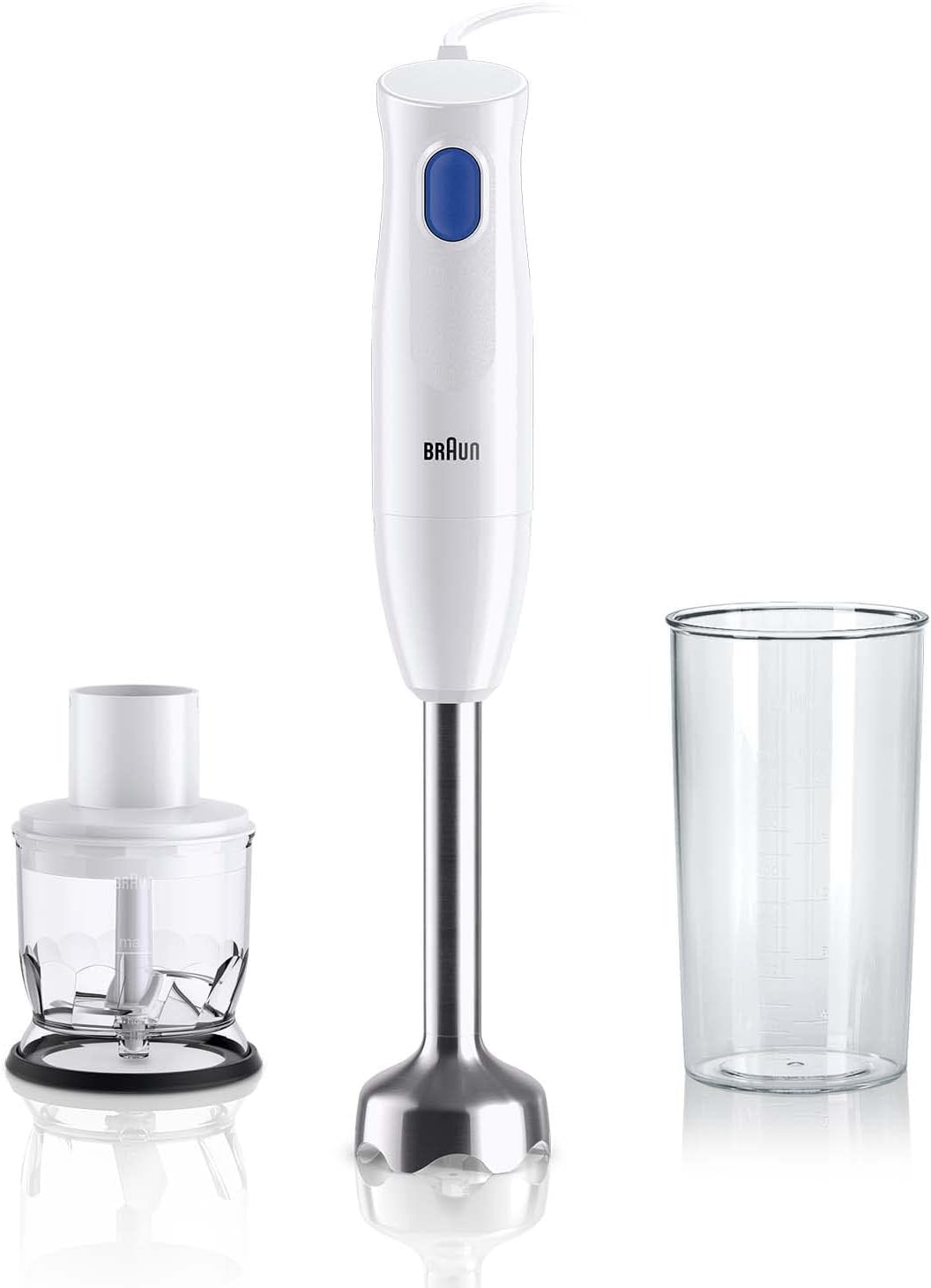 Braun Multiquick 1 Hand Mixer, Lightweight Mixer With EasyTwist Technology, One Speed, 350ml Chopper and 600ml Beaker Included, 450w - White