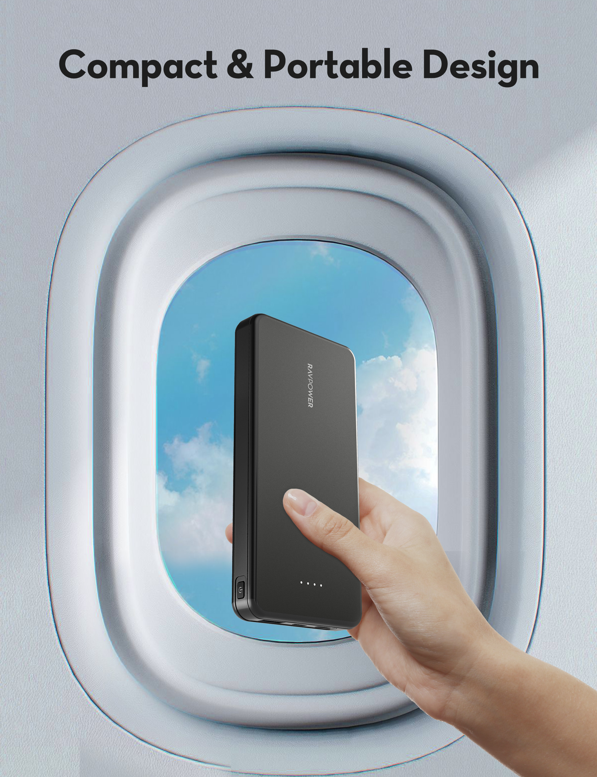 Ravpower Power Bank With Type-C Port, Micro Port And USB Port, 15W Power 10000 mAh Battery