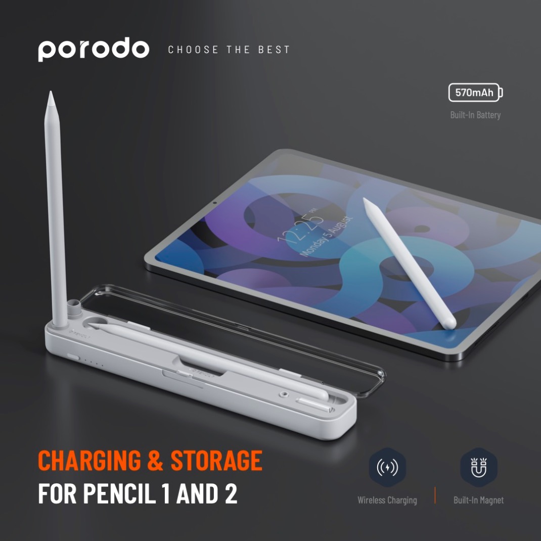 Porodo Wireless Charging & Storage For Pencil 1 & 2 Case