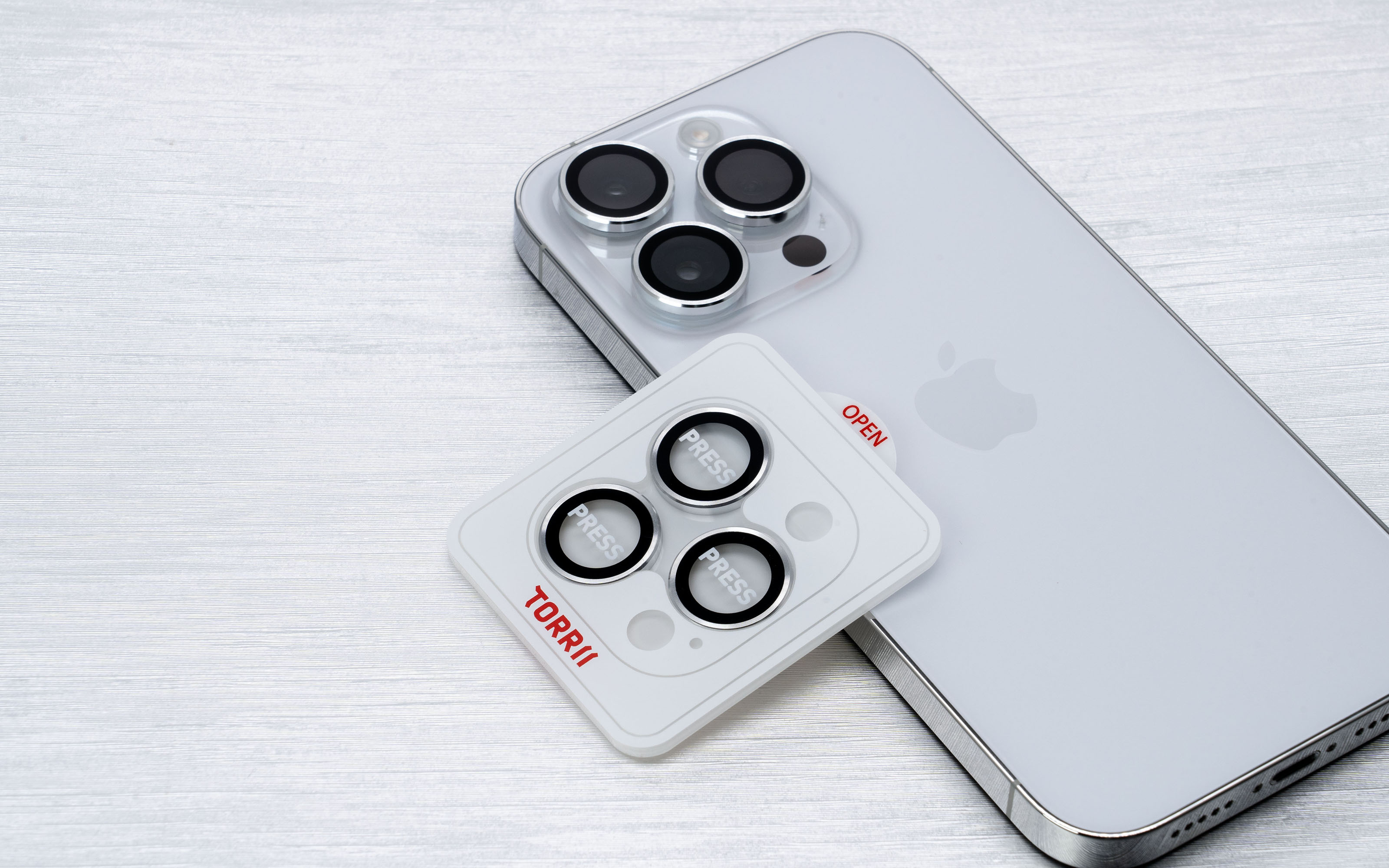 Torrii Bodyglass Camera Lens Protector (Individual Aluminium Ring) Anti-Bacterial Coating for iPhone 15 Pro / iPhone 15 Pro Max - Silver