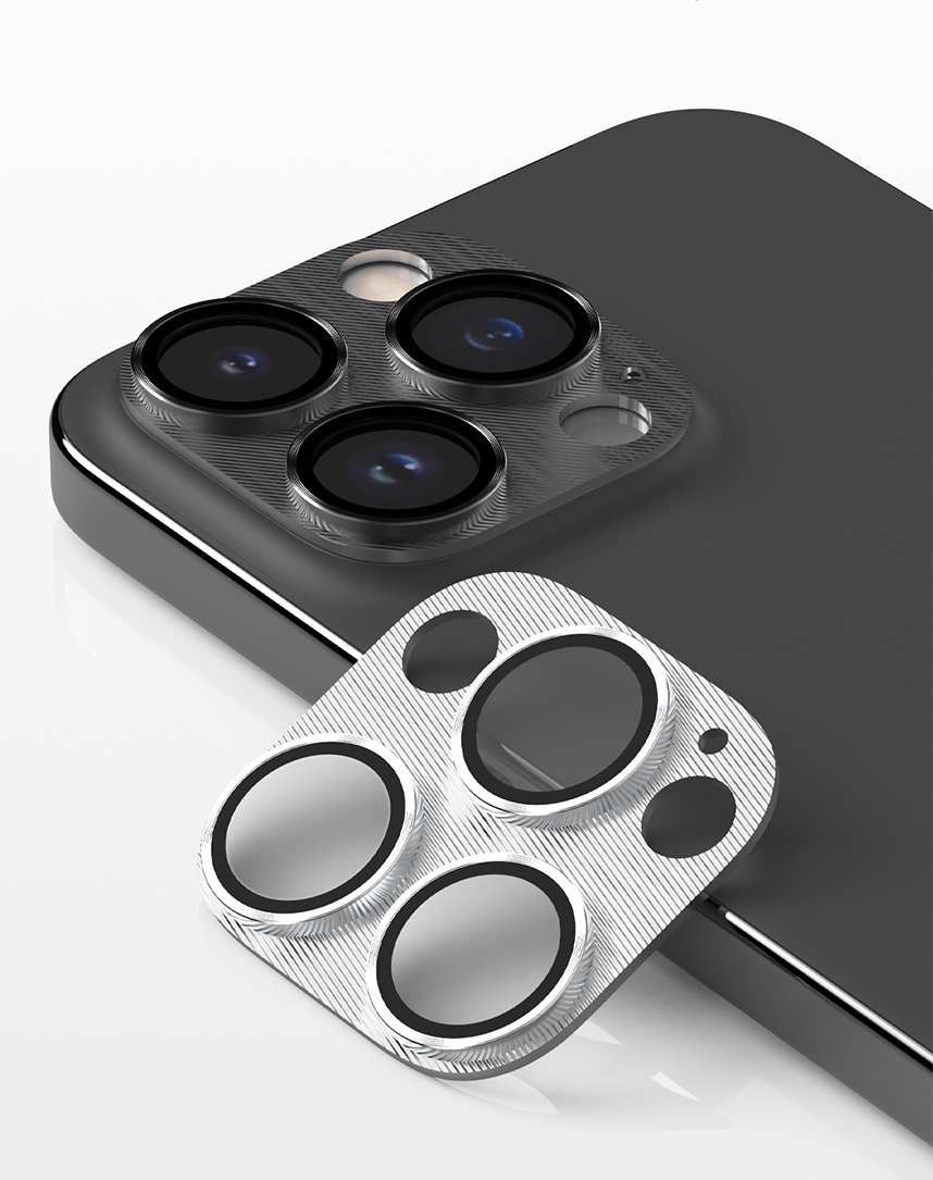 Araree C-Sub Core MB Camera Lense Protector Tempered Glass With Metal Base for iPhone 15 Pro/15 Pro Max (3 Camera) - Silver