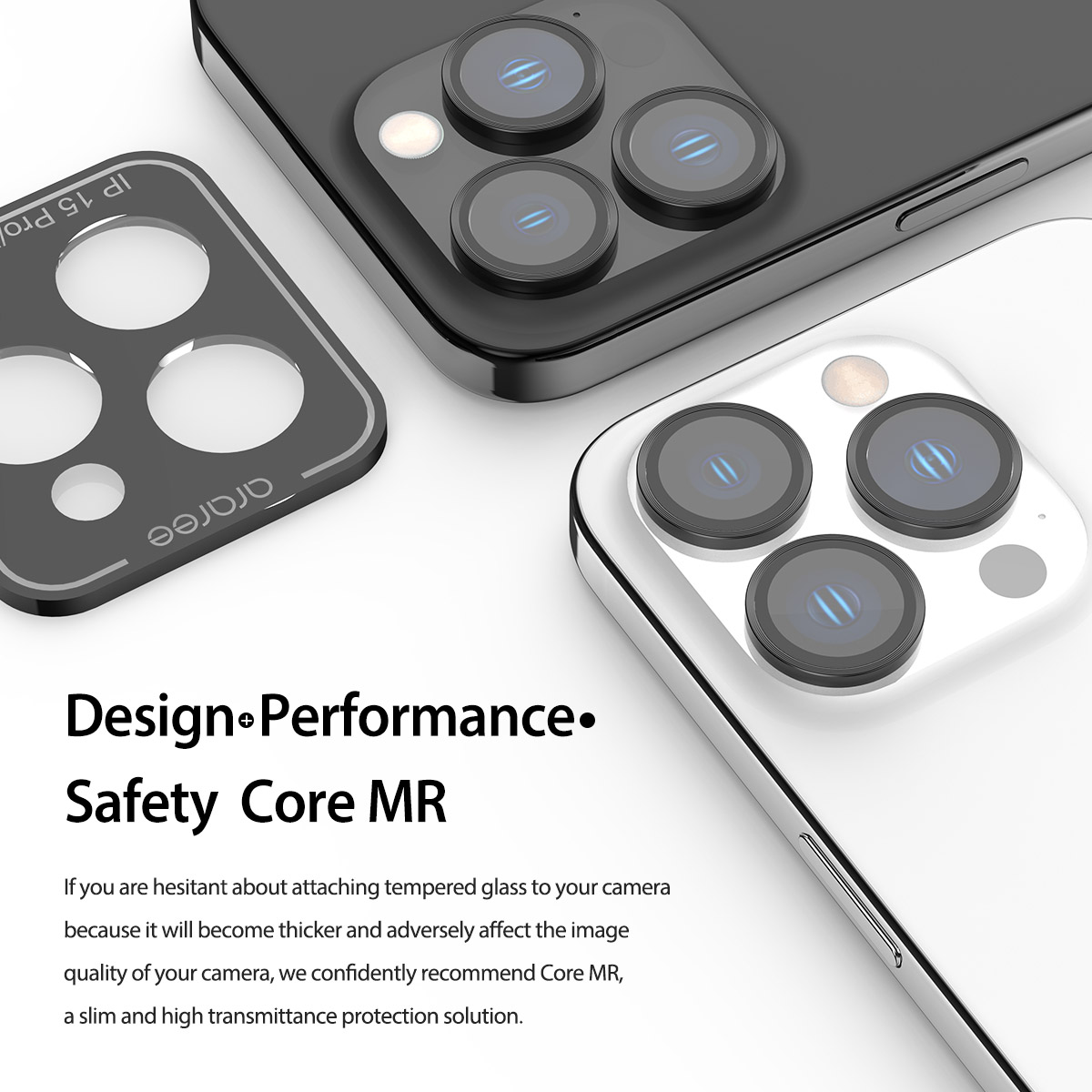 Araree C-Sub Core MR Individual Metal Ring Camera Lens Protector Glass For IPhone 15 Pro/15 Pro Max (3 Camera Ring) - Clear