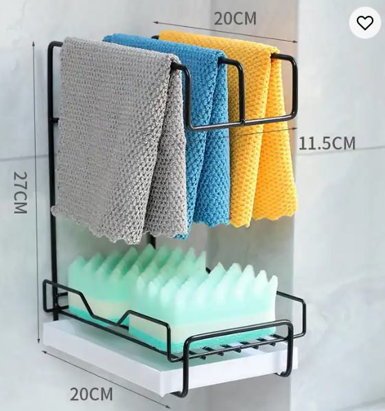 Kitchen Sink Storage Rack Countertop Wall Mounted Metal Dish Sponge Holder Towel Stand