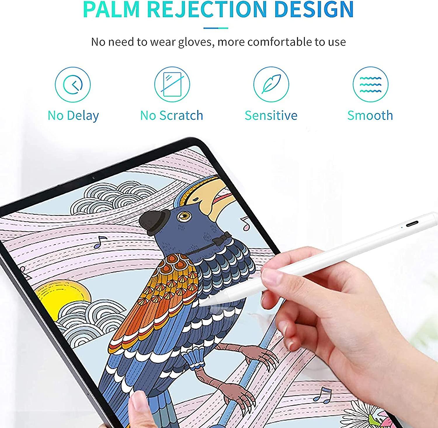 Sqyg Stylus Smart Pen Compatible With Apple iPad (2018 And Later), Palm Rejection - White