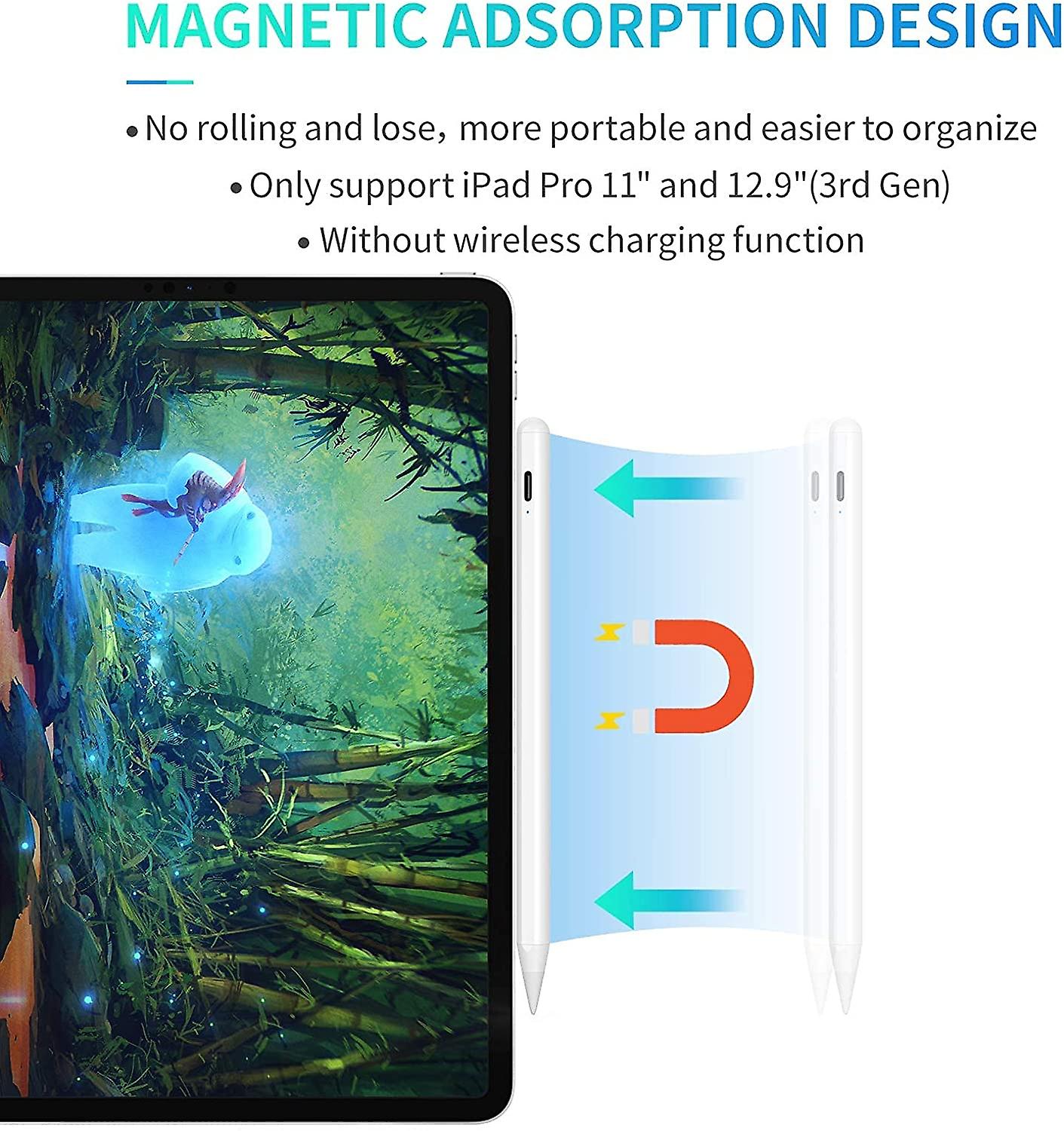 Sqyg Stylus Smart Pen Compatible With Apple iPad (2018 And Later), Palm Rejection - White