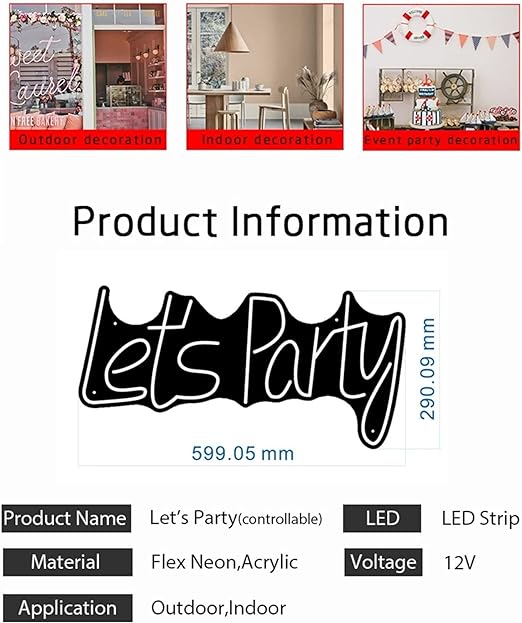 LED Neon Light Lets Party Perfect Gift 35CM X 15CM - Pink