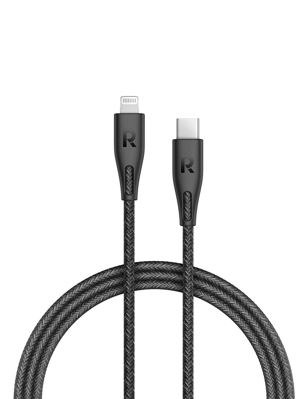RAVPower Fabric Cable, Type-C to Lightning, 1.2 Meters Long - Black
