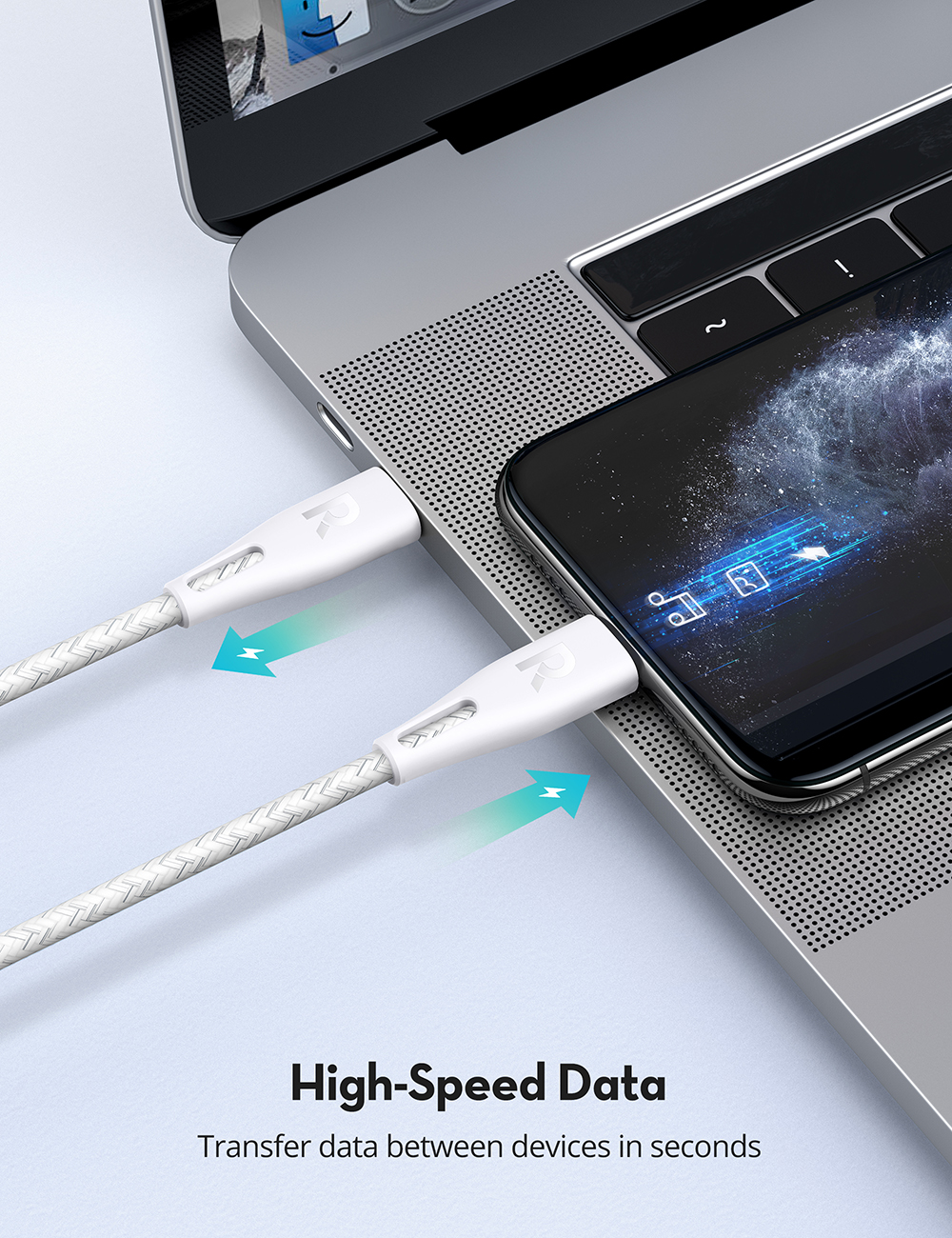 Ravpower Nylon Cable From Type C to Lightning, 1.2 Meters - White