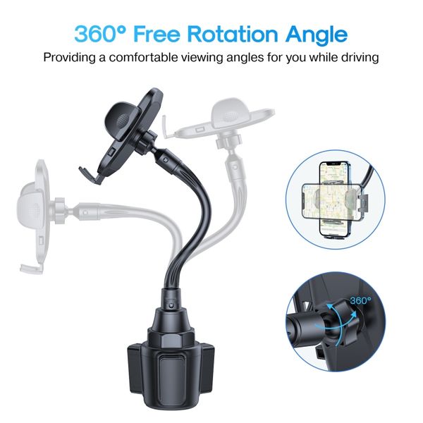 Joyroom JR-ZS259 Car Cup Holder Phone Mount Extendable Base and Adjustable Arm Phone Holder - Black