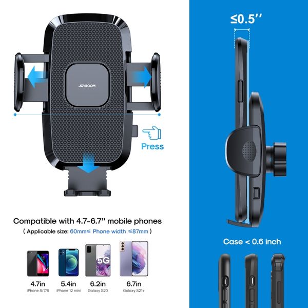 Joyroom JR-ZS259 Car Cup Holder Phone Mount Extendable Base and Adjustable Arm Phone Holder - Black