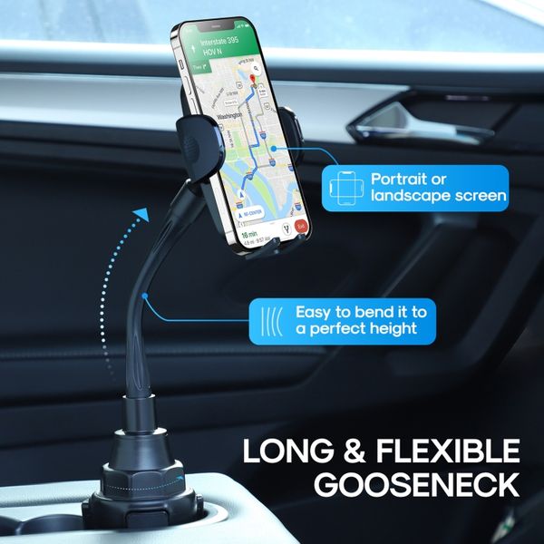 Joyroom JR-ZS259 Car Cup Holder Phone Mount Extendable Base and Adjustable Arm Phone Holder - Black