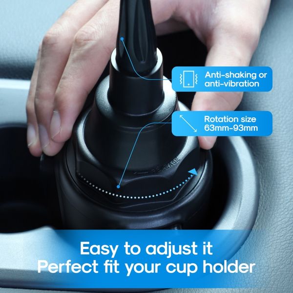 Joyroom JR-ZS259 Car Cup Holder Phone Mount Extendable Base and Adjustable Arm Phone Holder - Black