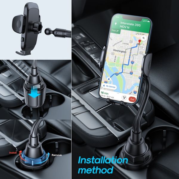 Joyroom JR-ZS259 Car Cup Holder Phone Mount Extendable Base and Adjustable Arm Phone Holder - Black