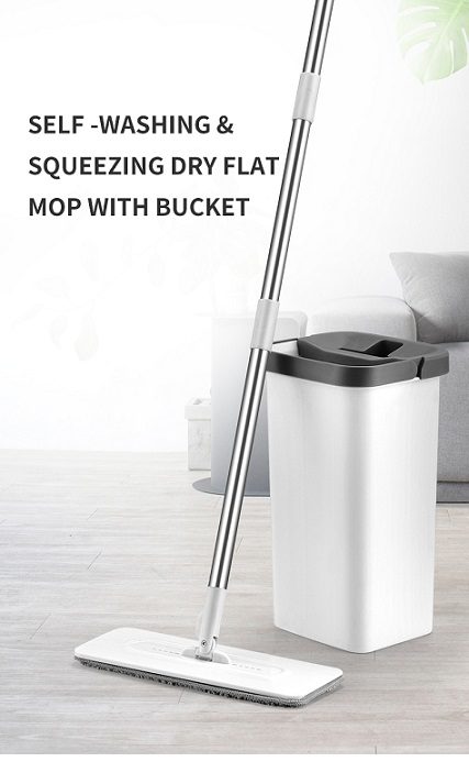 Easy Cleaning Floor Cleaning Mop With Bucket (White/Grey)