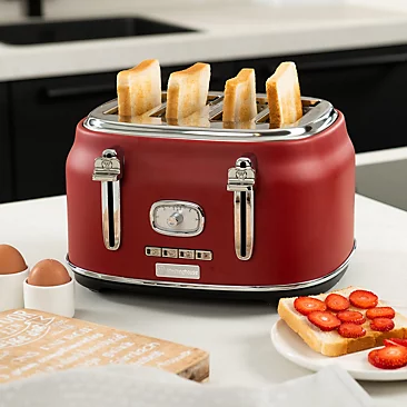 Westinghouse Retro 4-slice Toaster - Six Adjustable Browning Levels - With Self Centering Function & Crumb Tray - Red