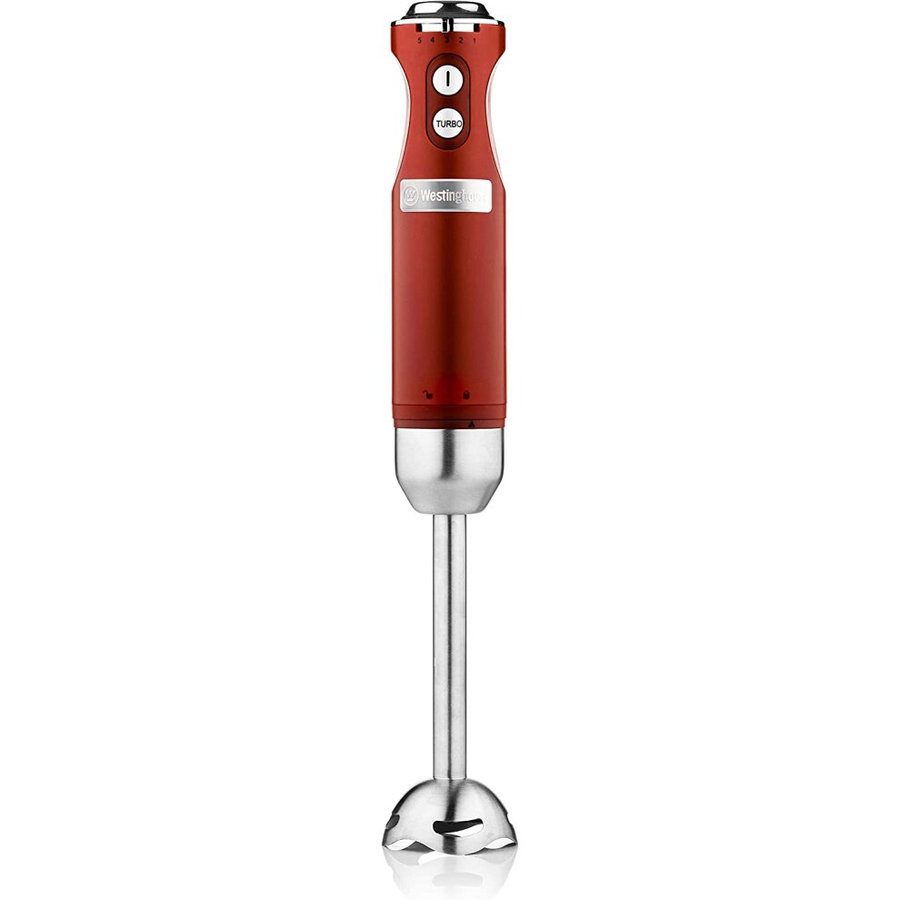 Westinghouse Retro Hand Blender - 600w Handheld Stick Blender for Kitchen - Stainless Steel Electric Soup Blender - Red