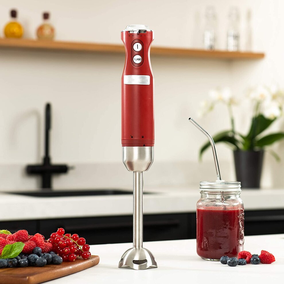 Westinghouse Retro Hand Blender - 600w Handheld Stick Blender for Kitchen - Stainless Steel Electric Soup Blender - Red
