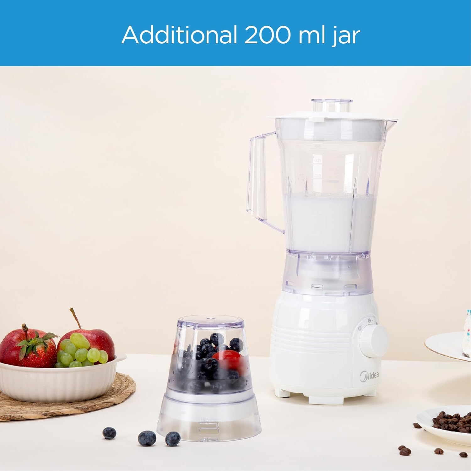 Midea Blender 400W 2 Speeds + Pulse  With Miller - White