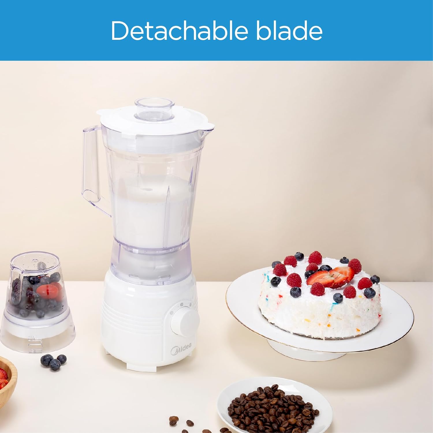 Midea Blender 400W 2 Speeds + Pulse  With Miller - White