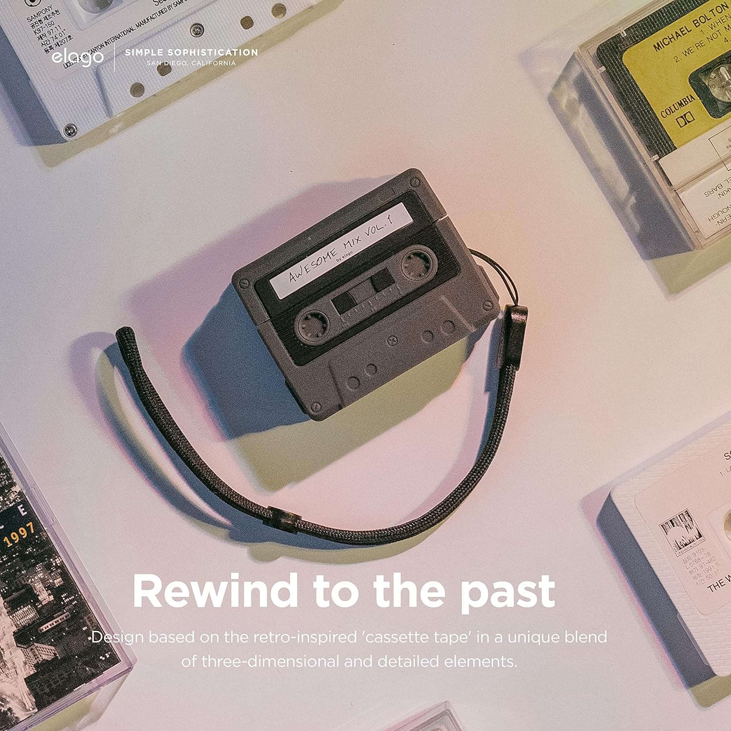 Elago Cassette Case for AirPods Pro 2 (With Strap) - Black