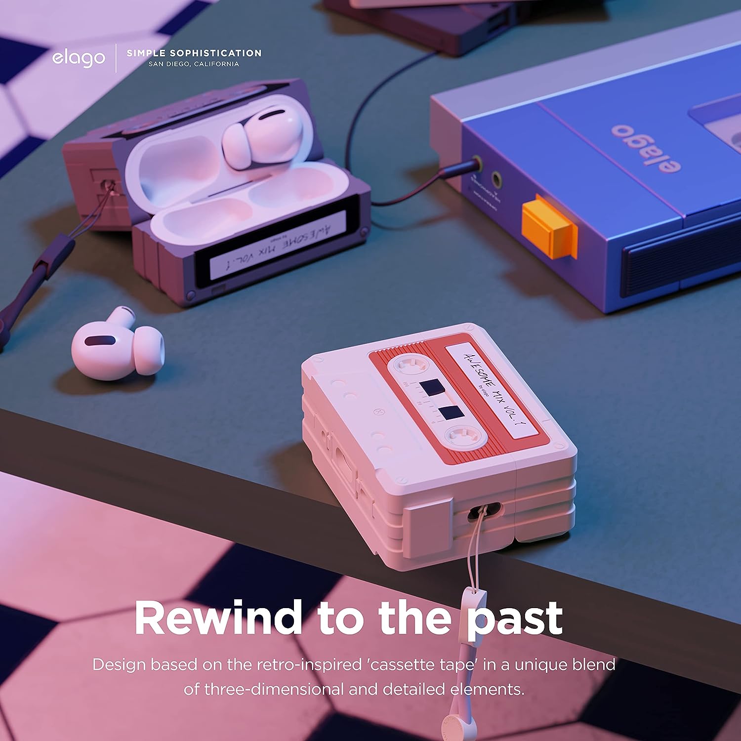 Elago Cassette Case for AirPods Pro 2 (With Strap) - Black