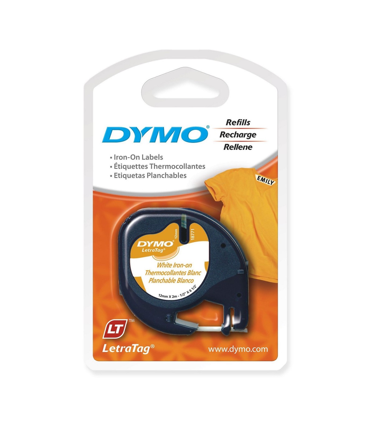 Dymo Letratag - Fabric Iron-on Labels 12mm - Black on White