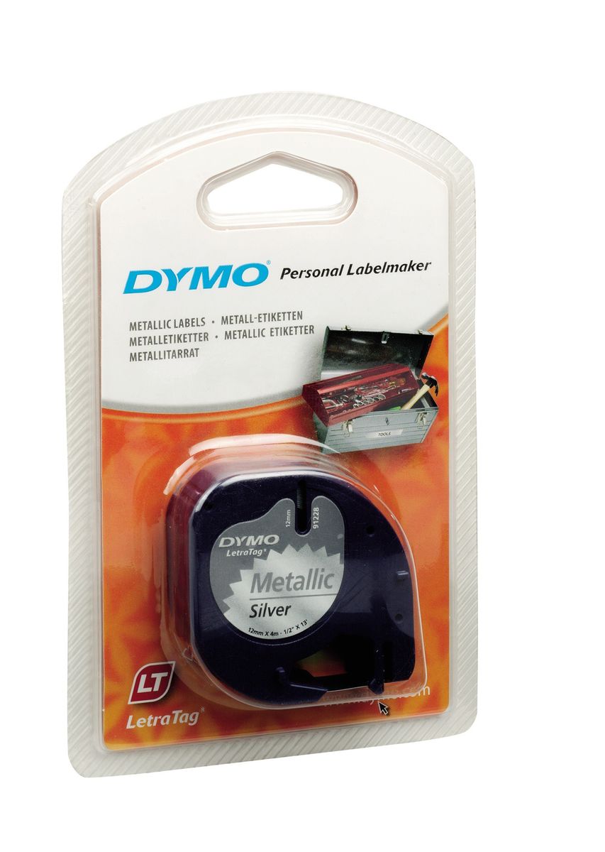 Dymo Labeling Tape for Letratag - Black on Silver Metallic
