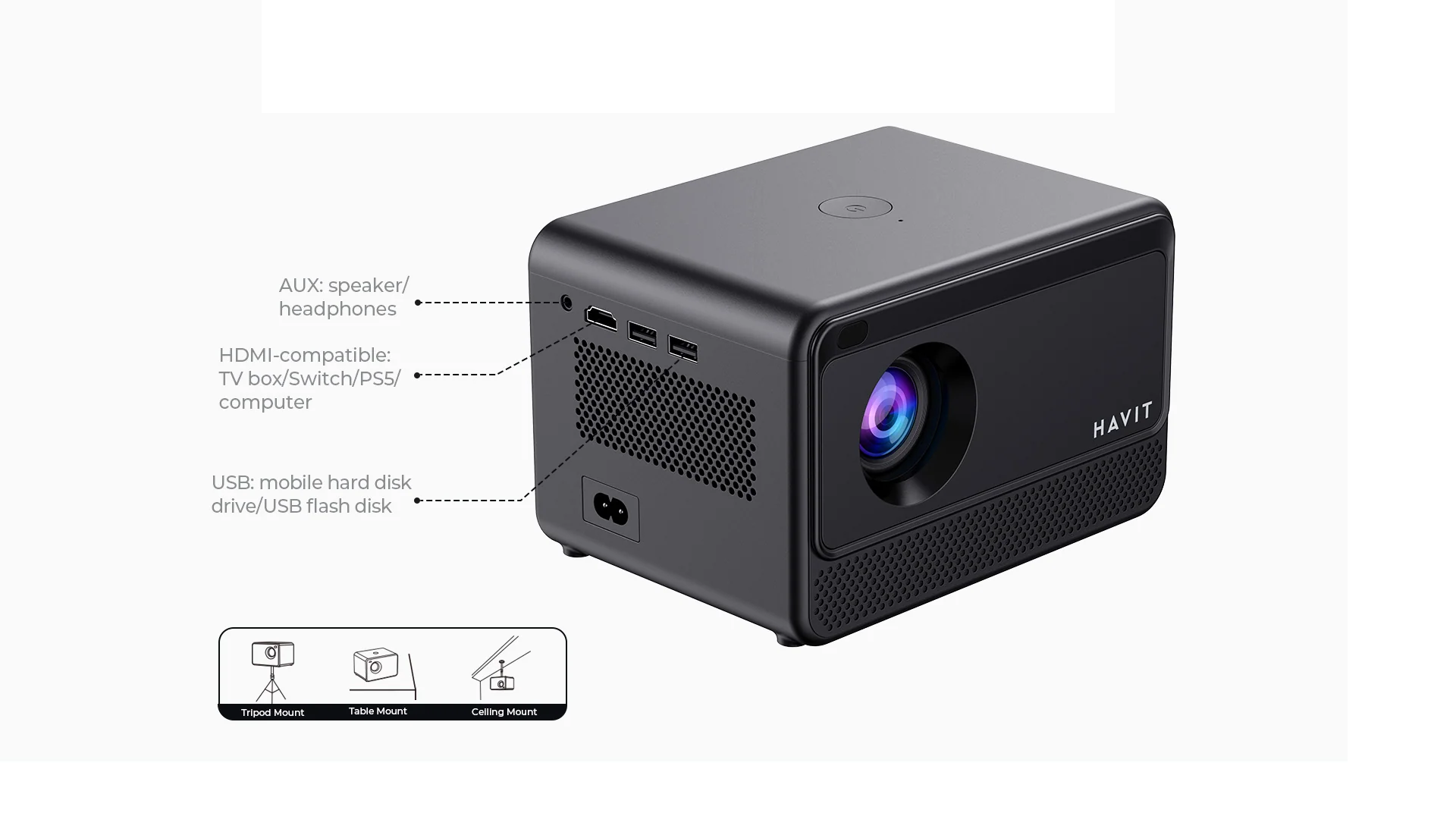 Havit Smart Projector Immersive Viewing Experience - Black